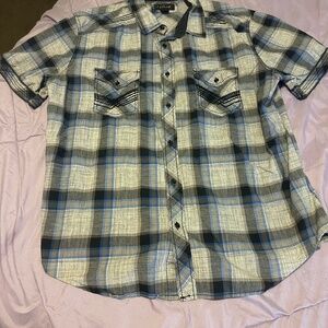 MEN'S HELIX XL PLAID GREY, BLACK & BLUE DRESS BUTTON DOWN SHIRT